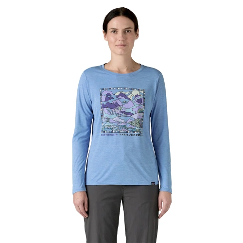 Damska Koszulka z Długim Rękawem Patagonia W's L/S Cap Cool Daily Graphic Shirt - Lands - Trailseekers: Abundant Blue X-Dye