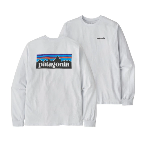 Koszulka Patagonia M's L/S P-6 Logo Responsibili-Tee - White