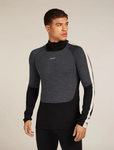 Męska koszulka termoaktywna Icebreaker M Merino 200 Oasis+ LS High Neck - black/jet hthr/undyed/cb