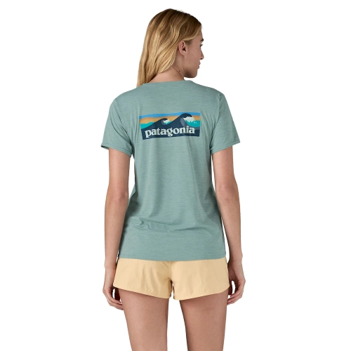 Szybkoschnąca Damska Koszulka Patagonia W's Cap Cool Daily Graphic Shirt - Waters - Boardshort Logo: Thermal Blue X-Dye
