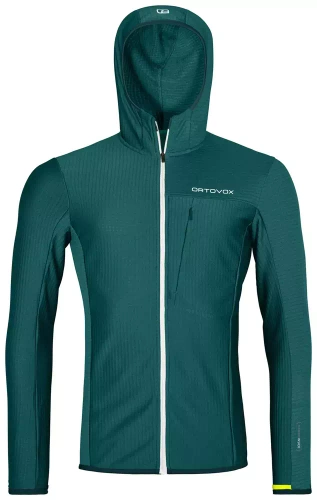 Męski Polar Techniczny Ortovox Fleece Light Grid Hooded Jkt M - pacific green