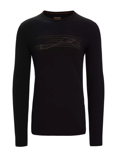 Koszulka z Motywem Narciarskim Icebreaker M 200 Oasis LS Crewe Ski Stripes - Black