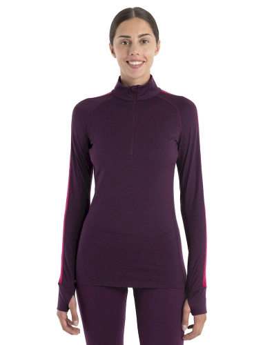 Koszulka Techniczna z wełną merino Icebreaker W Mer ZoneKnit 200 LS Half Zip -  nightshade/electron pink