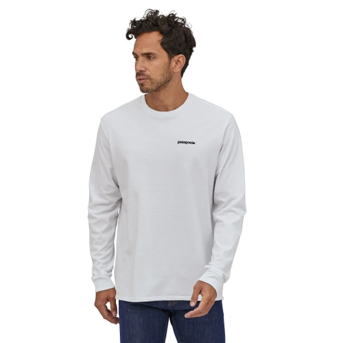 Męska Koszulka Patagonia M's L/S P-6 Logo Responsibili-Tee - White