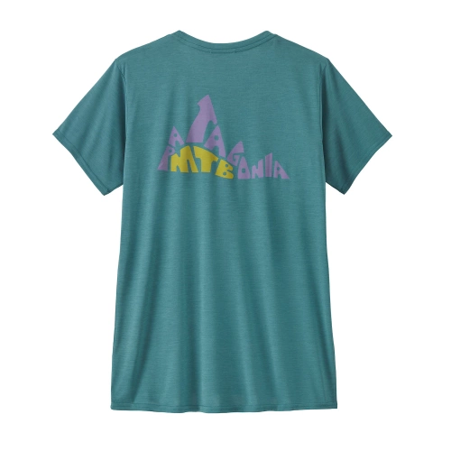 Oddychająca Damska Koszulka Patagonia W's Cap Cool Daily Graphic Shirt - Lands - Berm Logo: Wetland Blue X-Dye