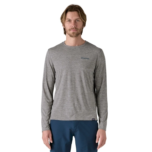 Koszulka Męska z Długim Rękawem Patagonia M's L/S Cap Cool Daily Graphic Shirt - Waters - Boardshort Logo Abalone Blue: Feather Grey